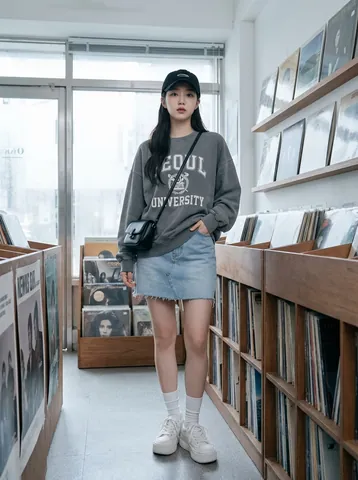 레트로 캠퍼스 힙 오버핏 미니룩