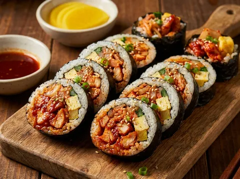 매콤 닭볶음 묵은지 김밥