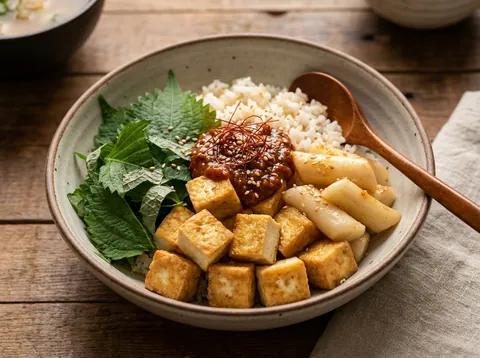 톡톡! 톳 두부 깻잎 쌈장 비빔밥