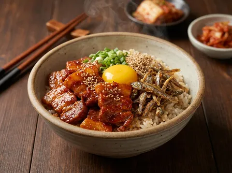 바삭 멸치볶음 품은 매콤 쌈장 돼지고기 덮밥